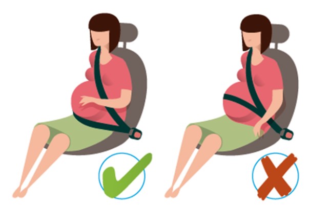 La forma más segura de colocarse el cinturón de seguridad una embarazada
